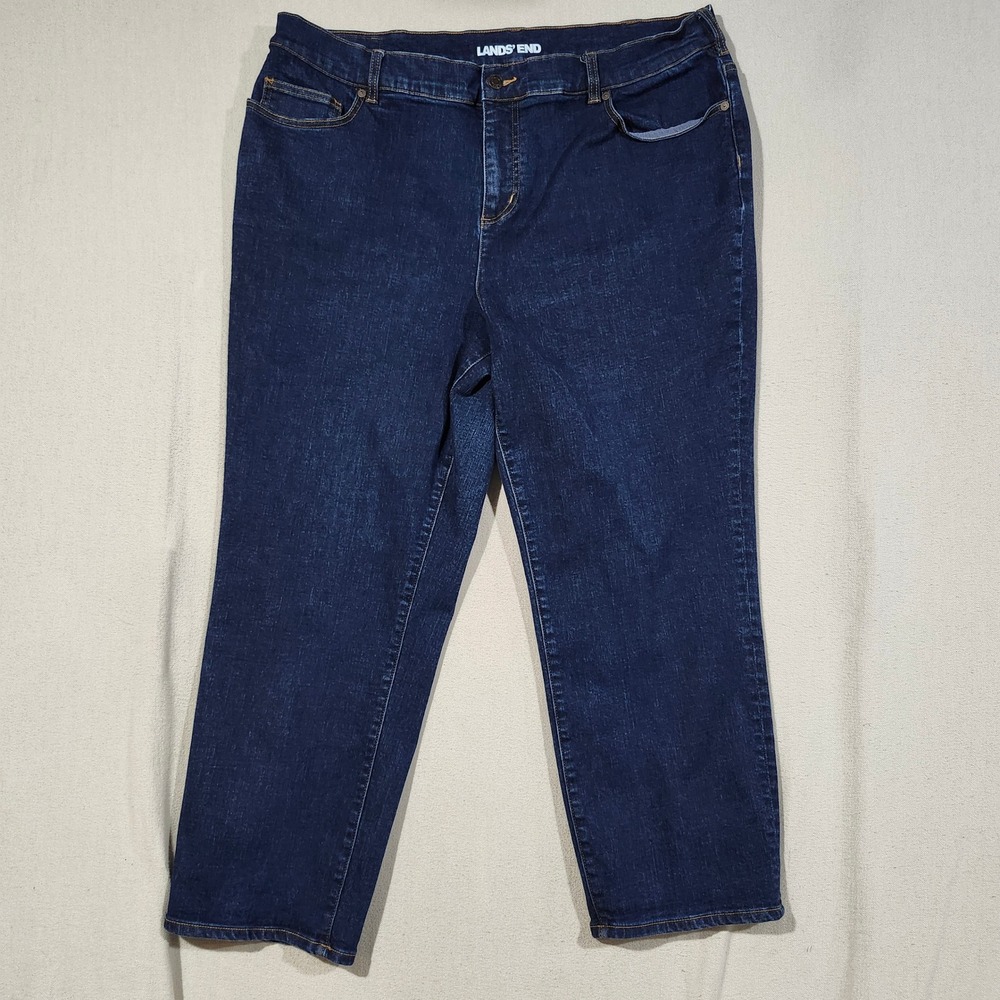 Lands End Womens 22W High Rise Straight Leg Jeans Dark Indigo Stretch 502122